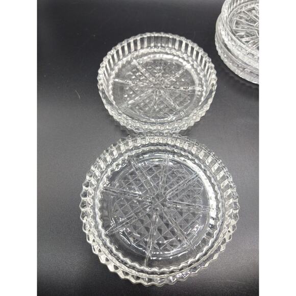 Set of 5 Mixed Glass Pressed Coasters Candle Dish Wine VTG Floral Pattern USA - Picture 7 of 10